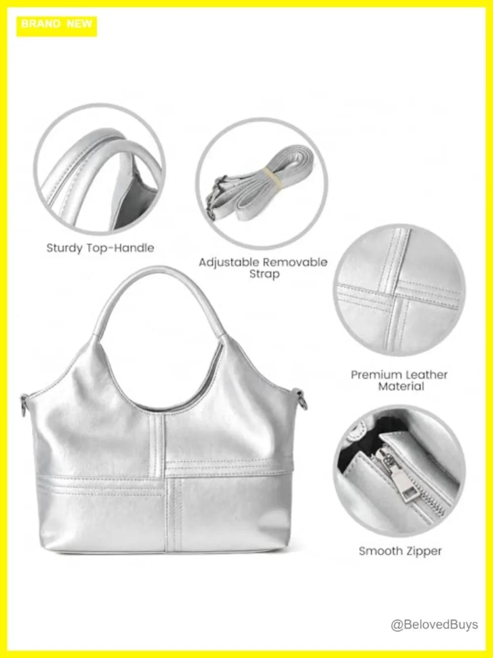 Vegan Leather Medium Tote Hobo Bag with Detachable Satchel Strap